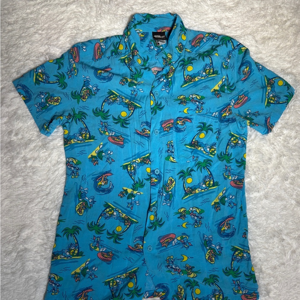 Vibrant Blue Surf Print Men's Casual Shirt
